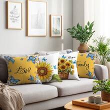 4件套蓝色蝴蝶、花卉、向日葵图案抱枕套，单面柔软桃皮绒面料，45*45厘米枕套，适用于家居、卧室、客厅、派对、节日装饰、沙发装饰，礼品（不含枕芯） - 彩色 - 查看 8