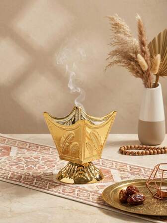 1Pc/1Set Polygonal Square Corner Metal Incense Burner, Light Luxury Style Golden Incense Holder. For Spa, Yoga And Meditation, Durable Home Decor, Unique Gift Ideas, Aromatherapy Stand, Room Decoration, Arabetic Clip Design Charcoal Clamp, Spice Clamp, Can Be Used With Incense Burner, Suitable For Various Occasions, Festivals