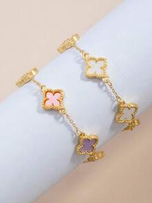 2pcs/Set Fashion Classic Multi-Color Four-Leaf Clover Design Bracelet Set - One Size Fits All - Multiple Colors - View 1