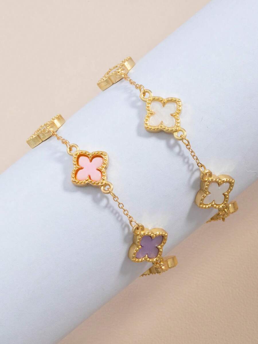 2pcs/Set Fashion Classic Multi-Color Four-Leaf Clover Design Bracelet Set - One Size Fits All - Multiple Colors - View 1