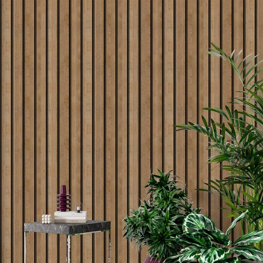 Adhesive Wallpaper With Ribbed Natural Wood Pattern, Medium Strips - Multicolored 19 - View 1