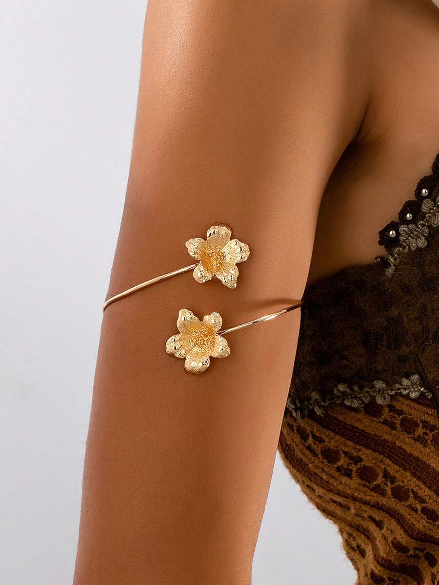 1 قطعة أساور معدنية على شكل زهرة أنيقة للنساء، مناسبة للارتداء اليومي، العطلات، المواعيد، المناسبات، هدية للأصدقاء
