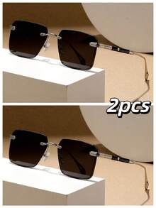 1 件装无框男/女时尚太阳镜，CNC 抛光厚水钻切割镜片，屏蔽镜腿设计，可调节鼻托，黑色，适合旅行、度假、通勤、摄影、海滩 - UV99% 防护，适合夏季海滩度假、户外、旅行 - 彩色 - 查看 25