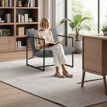 CHIQUERID Modern Accent Chair With Armrests, Upholstered Living Room Chair With Square Metal Frame, Soft Padded Seat, Easy Assembly, Light Grey, 27.6" X 27.6" X 32.3" - 灰色 - 查看 8