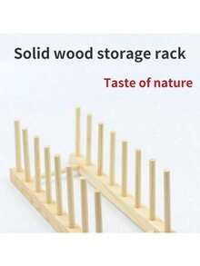 8 Grid Capacity Tableware Rack, Wooden Drainage Board, Dry Drainage Device, Storage Rack, Vertical Cabinet Tableware/Plates/Bowls/Cup Organizer - Apricot - View 5