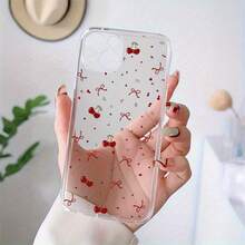 Funda de teléfono creativa personalizada, minimalista y a la moda: diseño de lazo de cereza transparente, material TPU de alta calidad, máscara de gas, orificios precisos, cobertura completa, diseño a prueba de golpes y anticaídas, resistente a la suciedad y duradera, adecuada para  17/17 Pro/17 Pro Max/17 Air/ 16/16 Pro/16 Pro Max/16 Plus/ 15/15 Pro Max/15 Pro/15 Plus/ 14/14 Pro/14 Plus/14 Pro Max/ 13/13 Pro/13 Pro Max/12/12 Pro/12 Pro Max/11/11 Pro/11 Pro Max/XR/X/XS/XS Max. Es el regalo de cumpleaños perfecto para novias, novios, esposos, esposas, amigos o para uno mismo, innovador y a la moda, adecuado tanto para hombres como para mujeres. - Transparente 2855 - Ver 6