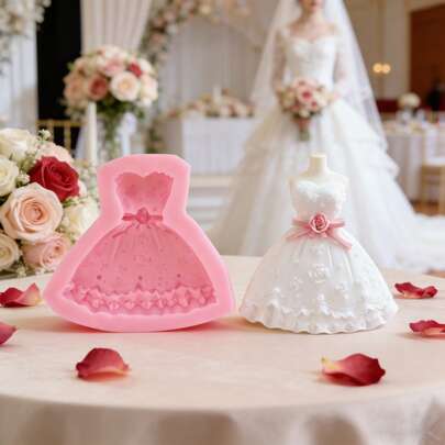 1 件硅胶模具，适用于粉色婚纱、无肩带礼服、晚礼服、结婚纪念日礼物、送给女朋友的礼物、手工粘土、树脂和石膏道具、生日贺卡、DIY 艺术品，易于脱模，可重复使用。