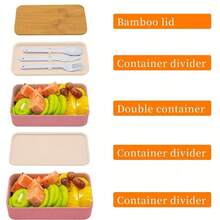 1pc Pink 3-Layer Leak-Proof Bento Lunch Box With Cutlery, Japanese-Style Lunch Box, Adult Lunch Box, School Lunch Box, Bamboo Lid Lunch Box, Meal Prep Container, Outdoor Travel Insulated Bag, Stackable, Reusable, Suitable For Back To School, Outdoor Travel, Office Work, Kitchen Food Storage - Pink - View 2