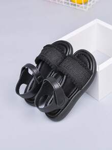 1 Đôi dép xăng đan đế bằng dệt cổ điển, nhẹ, mềm mại, kiểu dáng thời trang mới, dành cho trẻ em, có khóa dán, thích hợp cho mùa hè, dùng được cho cả nam và nữ, có khả năng chống mài mòn và chống trơn trượt. - màu đen - Xem 11