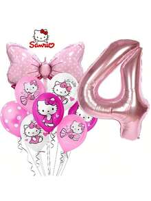 SANRIO 11件套粉色蝴蝶结数字气球套装，适用于家庭聚会、生日庆祝、万圣节装饰、圣诞节装饰、节日装饰、派对装饰、主题派对，设计可爱，气球耐用，节日主题材质，庆典套装，装饰气球，活动策划，派对 - 彩色 - 查看 5