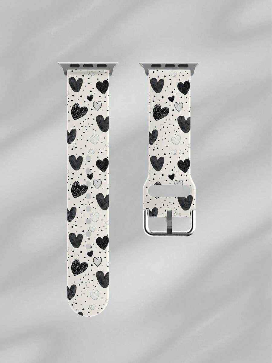 1pc Soft Elastic Breathable Polka Dot & Graffiti Heart Pattern Replacement Watch Band Strap, Fits 38mm 40mm 41mm 45mm 44mm 42mm 49mm, Fashionable Casual Multi-Color Silicone Watch Band Accessory For Apple Watch Ultra Series, S10/SE/9/8/7/6/5/4/3/2/1 Smartwatch - Multicolor - View 1