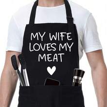 Fun Apron, Adjustable Shoulder Strap Kitchen Apron, Suitable Male And Female Chefs, Kitchen Apron With Practical Pockets, Suitable BBQ Kitchen Cooking, Suitable Everyone To Wear, Father's, Mother's, Father's Day, Mother's Day, Thanksgiving, - Black - View 1