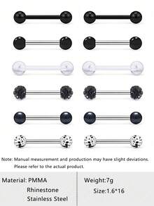 12 piezas de anillos de acero inoxidable con bola de moda para pezones y lengua, adecuados para el uso diario de las mujeres - Juego de 12 piezas - Ver 14