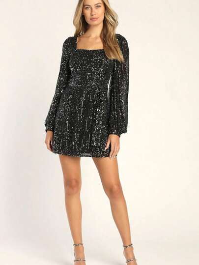 SUNSTORY Women's Elegant And Fashionable Sequin Short Dress Suitable For New Year's Parties, Valentine's Day Savings Event Sequin Dress, Women's Valentine's Day Outfit, Women's Party Dress, Elegant Dress, Women's Vacation Outfit