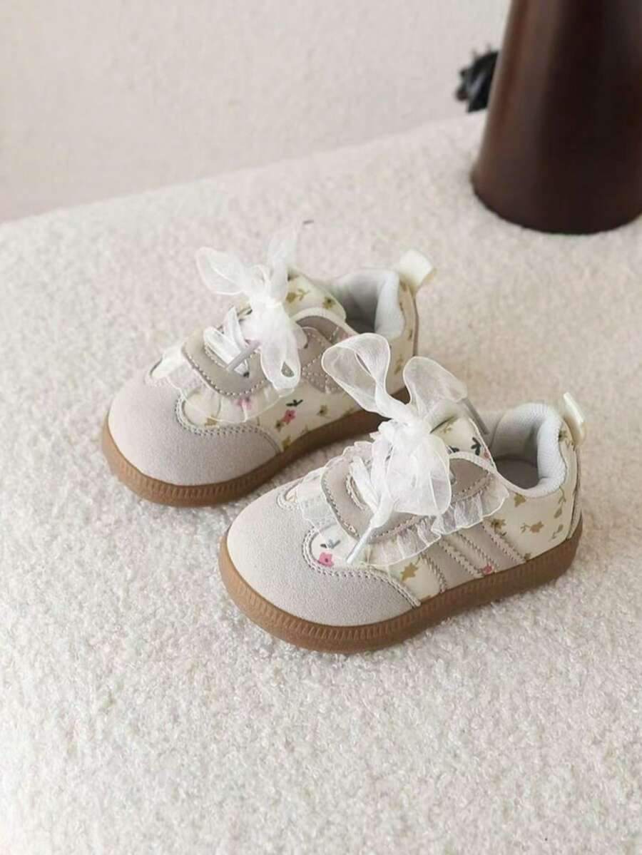 女童公主蕾丝运动鞋软底步行鞋，2025年秋季新品系列 - 米色 - 查看 1