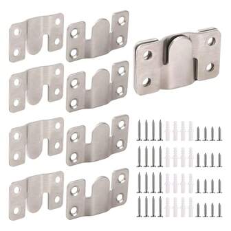 8 par sammankopplande infällda fästen för tavelhängare, rostfritt stål, kraftig fotoramskrok, stor tavelhängare, hängspänne, möbelkoppling, sänggavel, väggmonteringsdetaljer