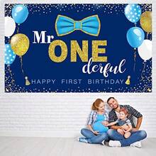 DBoys 1st Birthday Backdrop Banner Mr. Onederful Photography Background Party Ply Boy Toddler Little Man First Birthday Cake Table Decor Banner Blue - 藍色 - 查看 4