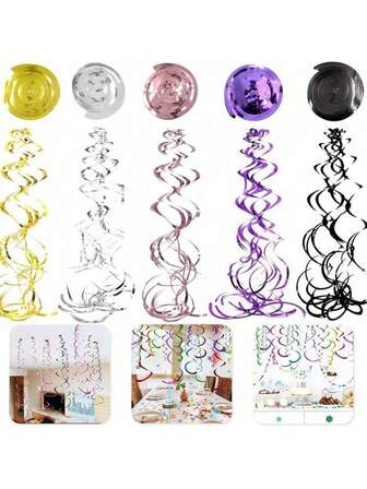 6pcs/12pcs/Set Rose Gold Double Tail Spiral Pendant, PVC Material, Wedding, Birthday, Anniversary Decor, Swirl Flower Decor, Event Decoration