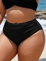 Swim Lushoire פלוס סייז נשים קיץ ביץ' תחתון ביקיני בצבע אחיד