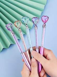 4/6 PCS Elegant Diamond-Shaped Gel Pens With Sparkling Crystal Tips - Pastel Pink, Purple, Green, & Golden Accents, Medium Point Tip For Writing, Drawing & Crafting - Durable Plastic Construction, Perfect For Office, School, Or Creative Projects - Multicolor - View 2