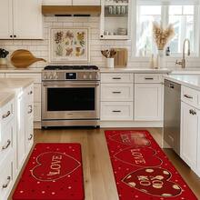 1 pieza Alfombra de lino con estampado de corazón para cocina, baño, felpudo, alfombra rectangular impresa en 3D para sala de estar, dormitorio, pasillo, baño, lavandería - Alfombra de poliéster para decoración del hogar interior y exterior - Multicolor - Ver 2