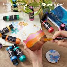 Shuttle Art Metallic Acrylic Paint Set, 20 Colors Metallic Paint In Bottles (60ml, 2oz) With 10 Brushes And 1 Palette, Rich Pigments, Artists, Beginners On Rocks Crafts CanvasWood Fabric - Màu B - Xem 9