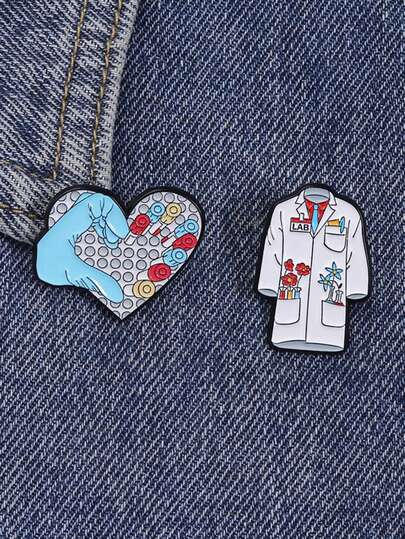 2 piezas Tema de laboratorio Aguja de esmalte Bata blanca y Equipo de experimento de amor Insignia Ropa Mochila Accesorios Joyería Regalos para amigos