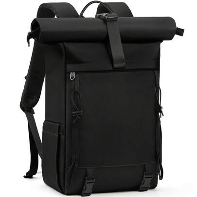 NEWHEY 卷口式背包，防水背包，可装17英寸笔记本电脑，大容量旅行背包，日常背包，徒步背包，黑色