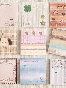 1 Set White Kraft Paper Memo Pad, Fabric Handmade Studio, Cute Mini Embroidered Fabric Stickers For Scrapbooking & Note Taking - Multicolor - View 1