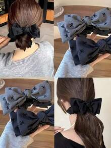 高马尾发髻爪夹，优雅双层蝴蝶结发夹，女士及女孩优雅布艺蝴蝶结发夹，超大布艺蝴蝶结发爪夹，女士蝴蝶结装饰时尚发爪，可爱发饰，牢固固定发髻和马尾辫，时尚发饰，优雅发夹 - 彩色 - 查看 6