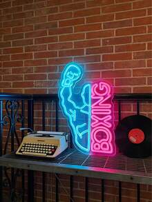 1 pieza Luz de neón LED con figura de boxeador y diseño de letras, panel trasero de acrílico, luz de decoración de pared alimentada por USB - luz policromática - Ver 1