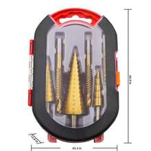 6件套钛涂层镀金钻头套装，包括3种尺寸的阶梯钻头和3种尺寸的麻花钻头，适用于金属加工和木工，配有塑料收纳盒，重型高速钢开孔器和阶梯钻头。 - 金色 - 查看 3