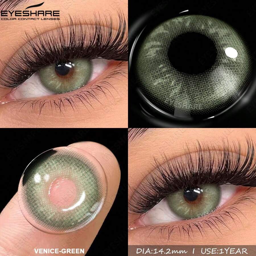 EYESHARE 1 Pair Colored Contact Lenses For Eyes Fashionable Blue Lenses For Brown Eyes Colored Contact Lenses For Green Eyes Colorful Makeup For Gray Eyes Annual Wear Contact Lenses - No Prescription, 14.2mm - VENICE-GREEN - 查看 1