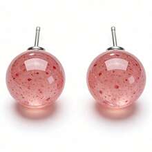 一对925纯银草莓石英圆形耳环，时尚优雅性感设计师珠宝，送给年轻女性的礼物，情侣度假奢华礼物 - 珊瑚橙 - 查看 3