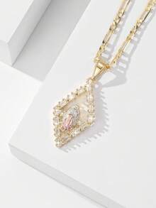 1pc Classic European Style Copper Material Guardian Angel Guadalupe Virgin Mary Pendant Necklace, Limited Edition, Suitable For Christmas/Thanksgiving/Halloween/Mother's Day/Valentine's Day Gifts For Couples/Friends/Godparents, Catholic First Communion, Gifts, Daily And Holiday Wear For Prayer - Yellow Gold - View 4