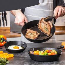 Set Of 3 Cast Iron Non Stick Skillet Griddle Cooking Pan Pre-Seasoned Frying Pan - Black - View 10