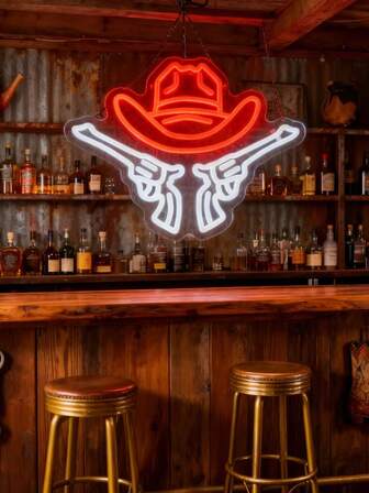 1pc LED Neon Light Denim Hat Acrylic Backboard USB Powered Wall Hanging Decorative Light, Suitable For Bar
