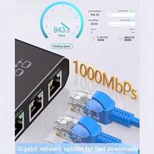 Divisor de red de 4 puertos RJ45 de 1000 Mbps - Extensor de red confiable, compatible con cables Ethernet 5/5e/6/7/8, conecta 4 dispositivos simultáneamente, adaptador de 1 a 3, adecuado para computadoras de red de campus, laptops, enrutadores y cajas decodificadoras de puertos de banda ancha - Negro - Ver 2