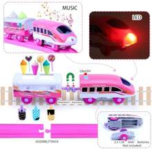 Juegos de trenes rosas para niños pequeños Juguetes de trenes electricos musicales con camion de helados DIY rompecabezas 3D de espuma kit de construccion de escena de fiesta y muñecas para niñasToque real, tren genial - Multicolor - Ver 7