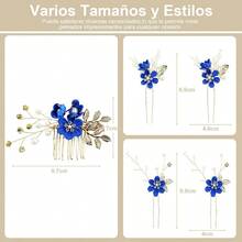5 Pcs Pasadores para Peinar el Cabello, Tocado de Novia con Flores y Perlas, Diademas Vintage, Ideales para Damas de y Moos, Blanco - Azul Joya - Ver 2