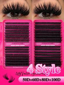 640/200pcs Cluster False Eyelashes Set, High Density 10D-100D, 10-16mm Mixed DIY Lash Clusters, Super Dense, Natural Look, Ultra Soft, Reusable, Suitable For Daily Life, Travel, Wedding, Date, Party, Music Festival And Christmas - Rose Red - View 7