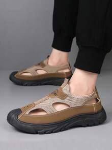 Plus Size Men's Outdoor Toe Cover Sandals, Casual Sports Sandals, Driving Shoes - Brown - View 15