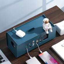 Caja de gestión de cables con tapa, organizador de escritorio multifuncional para almacenamiento de regletas, caja de almacenamiento de escritorio de plástico duradero para oficina y hogar, ocultador de cables a prueba de polvo para cables de cargadores, accesorio de espacio de trabajo elegante, regalo del Día de la Madre y del Padre - Multicolor - Ver 13