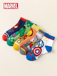 1/5/10 Pairs Marvel Socks Set, Spider-Man, Iron Man, Hulk, Thor Patterned Socks, Ruffle Socks, Black & White Striped Crew Socks, Girls & Boys Soft Breathable Ankle Socks, Non-Slip Boat Socks, Cartoon Graphic Ankle Socks, Suitable For Carnival, Valentine''s Day And More - Multicolor - View 4