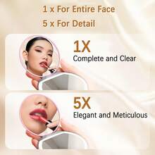 Rechargeable LED Makeup Mirror With 1x/5x Magnification, Dimmable Portable Handheld Compact Mirror (5 Inch) - Perfect Daily Essential & Gift For Women, Birthday, Holiday - 綠色 - 查看 3