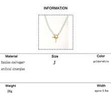 1件仿珍珠和立方氧化锆字母吊坠，奢华时尚女士龙虾扣项链