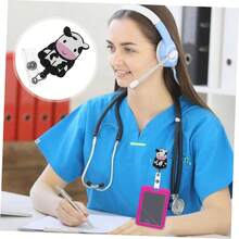 Porta Credencial Porttil Clip Retrctil Para Credencial De Empleado Tamao Compacto Con Clip De Cocodrilo Abs Metlico Diseo De Vaca Para Uso Mdico y Oficina - negro + 6X3.5X2.5CM - Ver 2