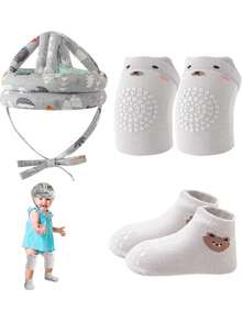 Casco de  para Bebés y Niños Pequeños, Casco Protector de Cabeza para Niños, Incluye Par de Calcetines y Rodillera Antideslizantes, Casco de Crawling del Bebé, Ajustable, Transpirable (Gris),36693955 - verde menta - Ver 1