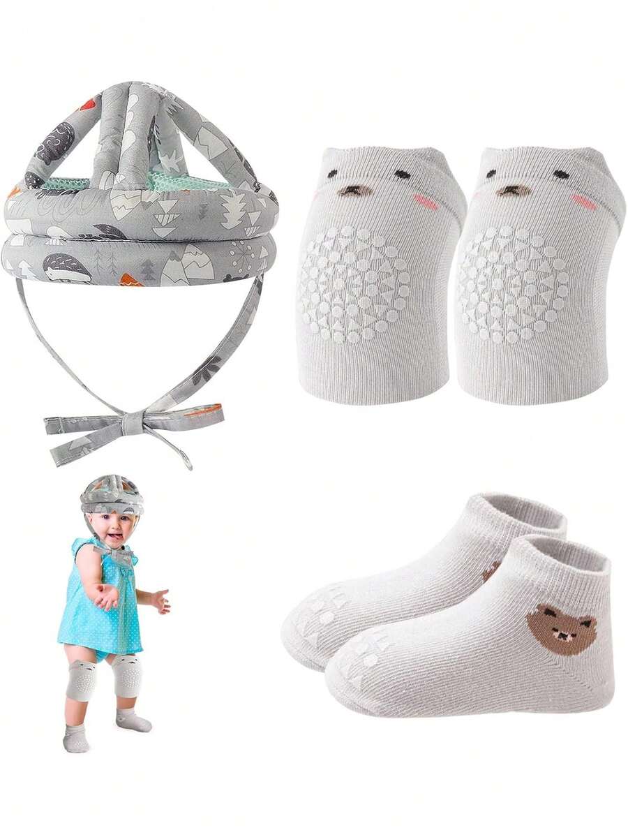 Casco de  para Bebés y Niños Pequeños, Casco Protector de Cabeza para Niños, Incluye Par de Calcetines y Rodillera Antideslizantes, Casco de Crawling del Bebé, Ajustable, Transpirable (Gris),36693955 - verde menta - Ver 1
