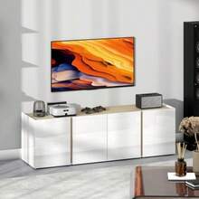 Meuble TV pour téléviseurs 65 pouces, support TV avec portes à fermeture amortie, étagères réglables, passe-câbles, pour salon, blanc - Blanc - Voir 8